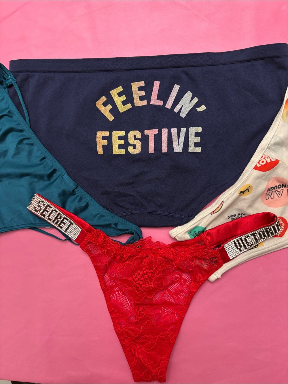 PINK Victoria's Secret Navy 'Feelin' Festive' & White Printed Bikini Set